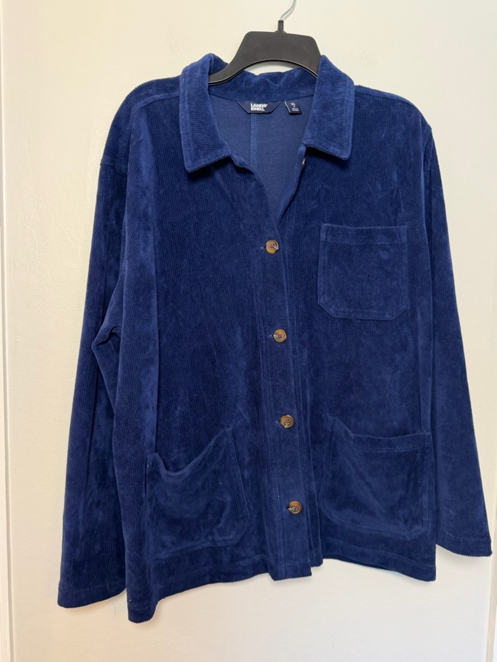 Lands’ End Navy Blue Corduroy Knit Jacket Cardigan XL 18